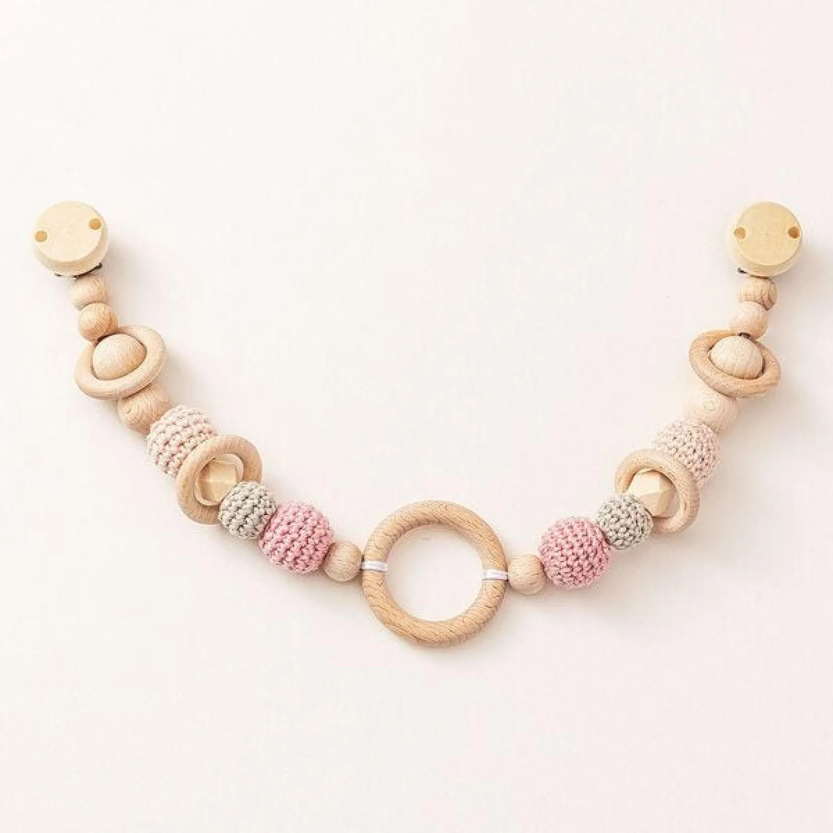 Produktbild: Kinderwagenkette Holz *Ring* 4 Farben | Bio Baumwolle