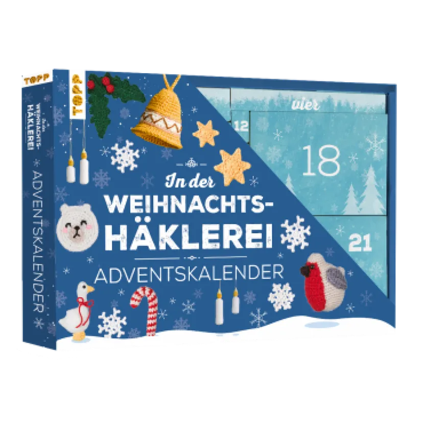 Produktbild: In der Weihnachtshäklerei - Der Adventskalender mit Material und Anleitungsbuch für 24 Häkelprojekte