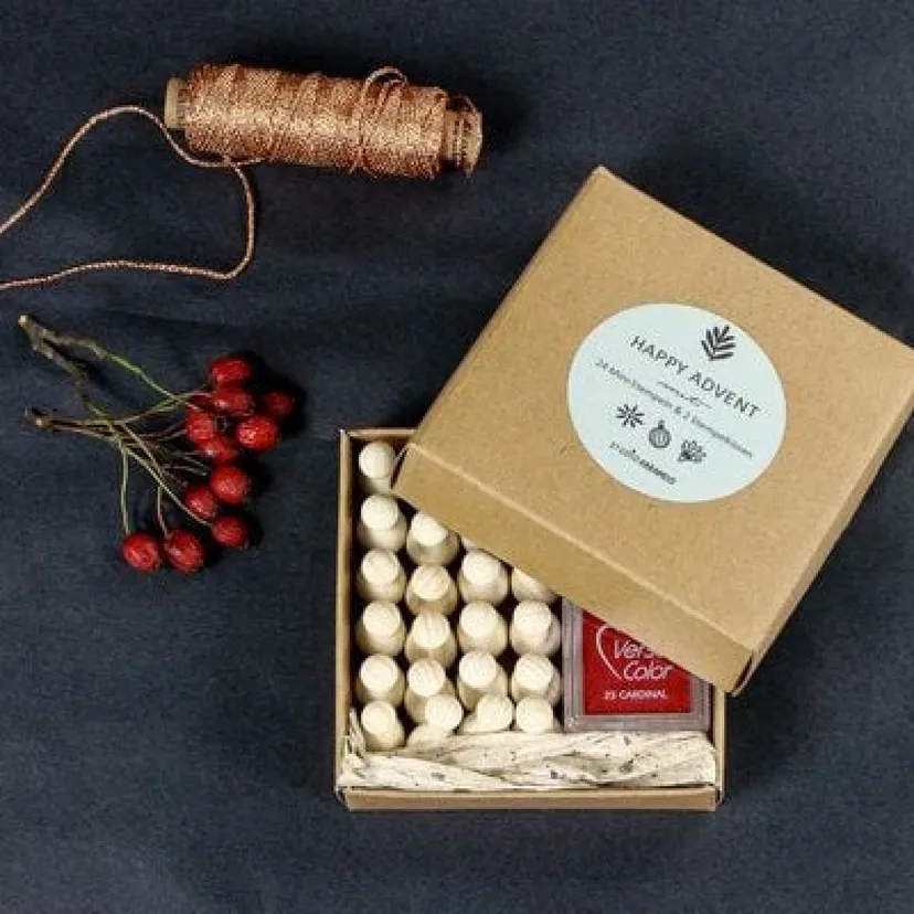 Produktbild: HAPPY ADVENT Weihnachts-Stempel Set mit Stempelkissen | grün + rot