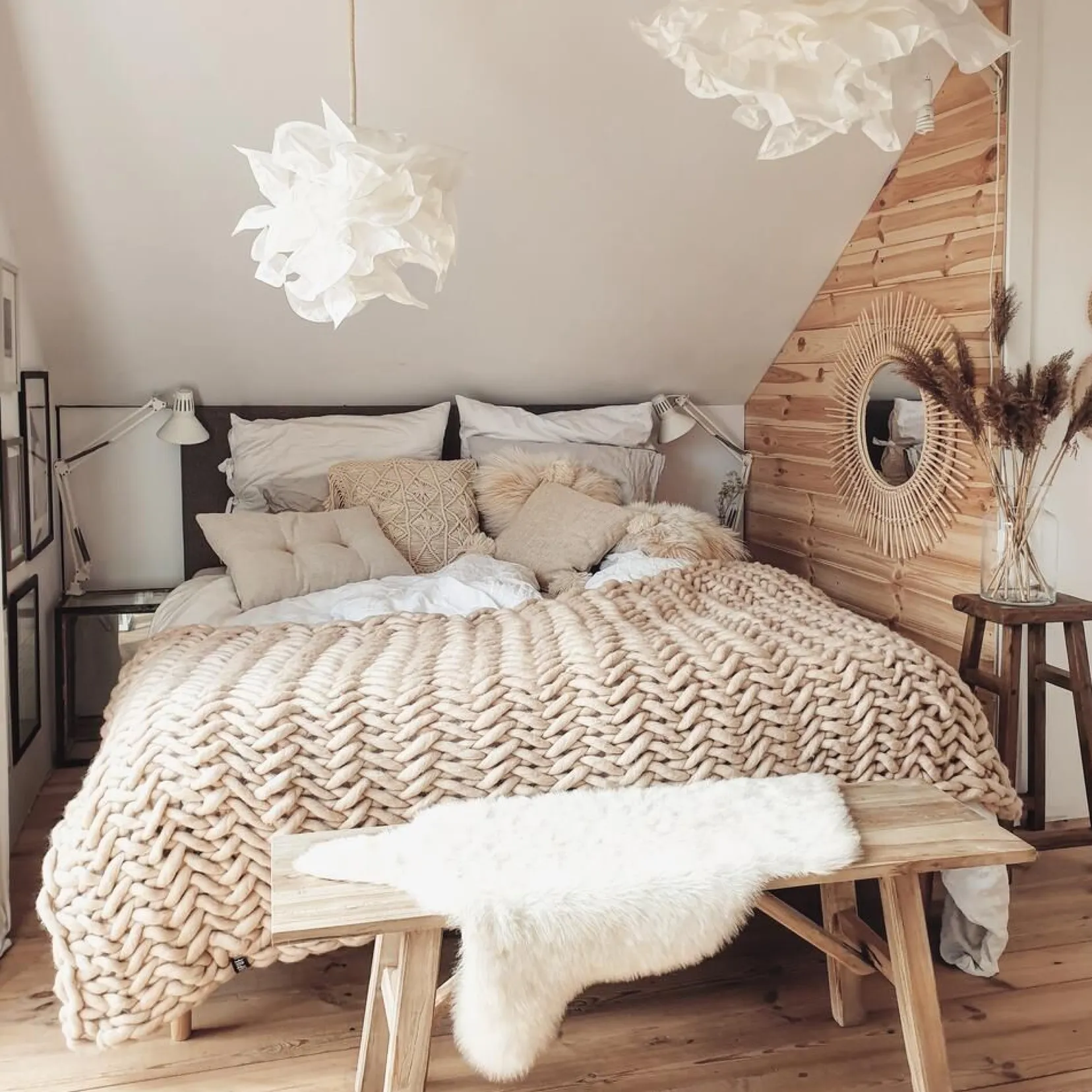 Produktbild: Chunky Wolldecke 100% Wolle beige