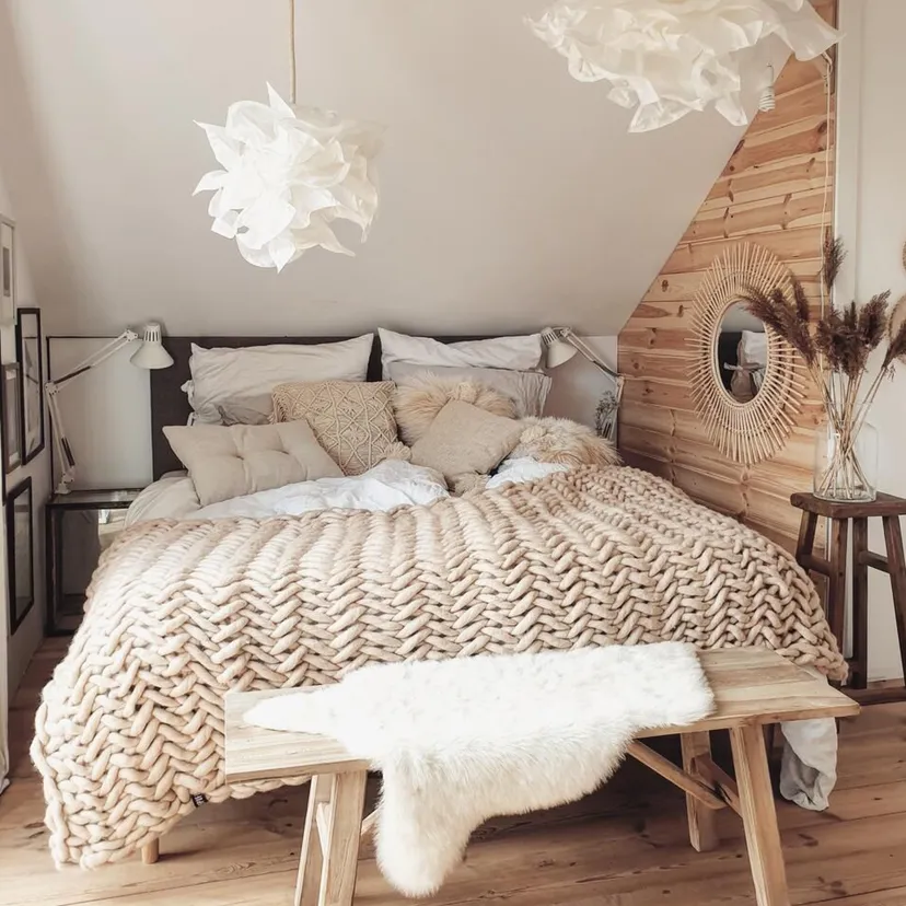 Produktbild: Chunky Wolldecke 100% Wolle beige