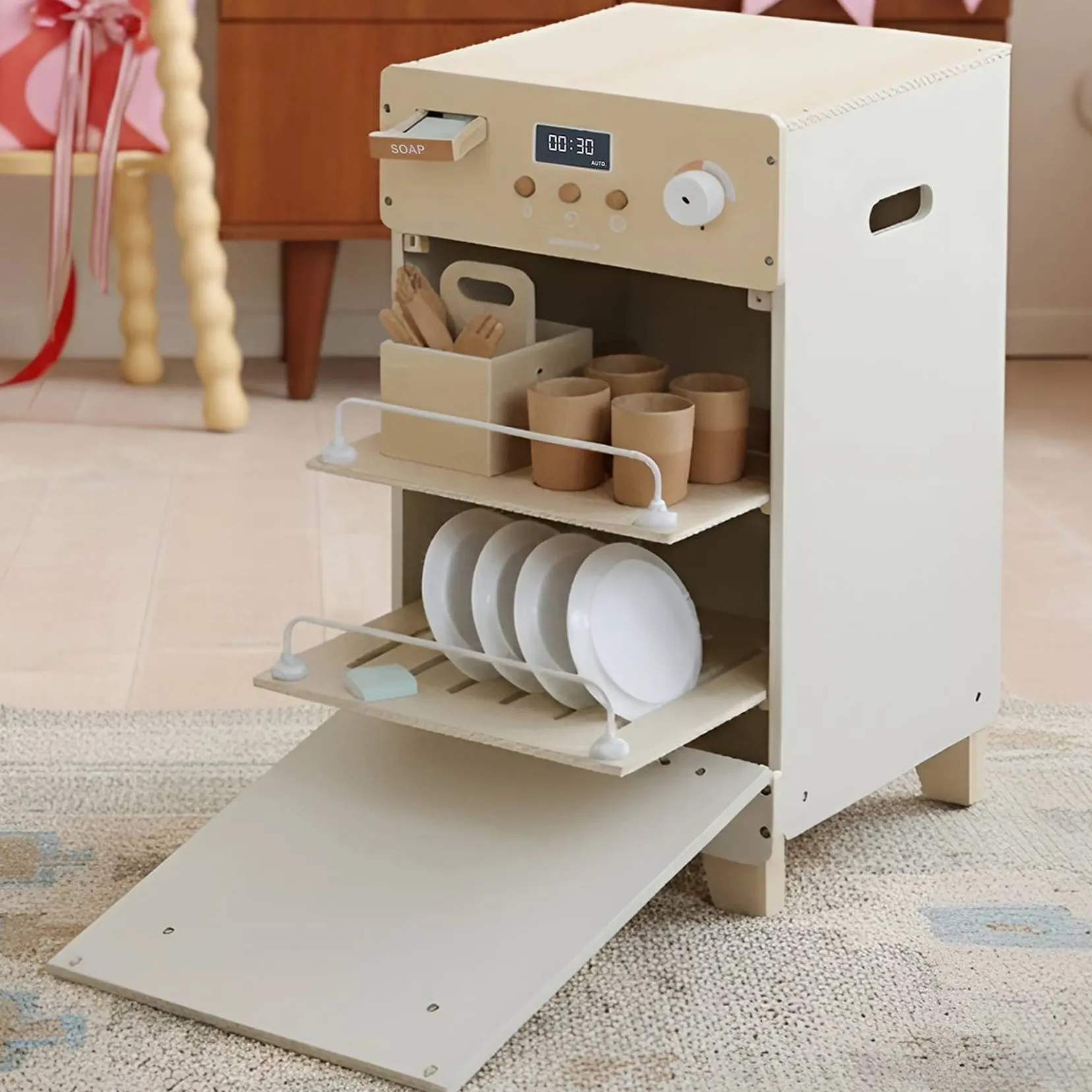 Produktbild: Geschirrspüler mit Zubehör für Kinder, Holz FSC® in weiß