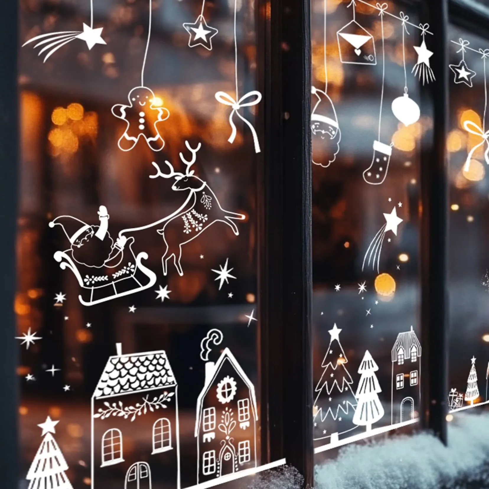 Produktbild: Fenstersticker Weihnachtsdorf, wiederverwendbar in weiß