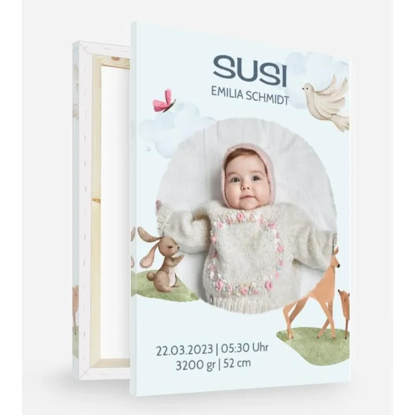 Produktbild: Selbst gestaltbare Foto-Leinwand zur Geburt "tierisch gut"