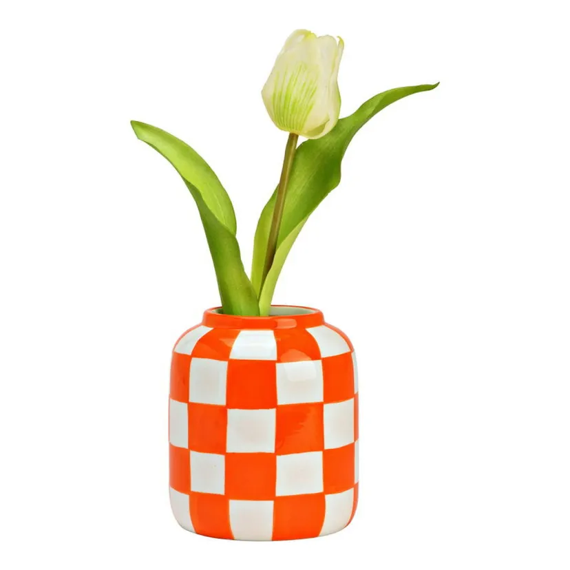 Produktbild: Deko Vase kariert Orange Weiß – Keramik Vase