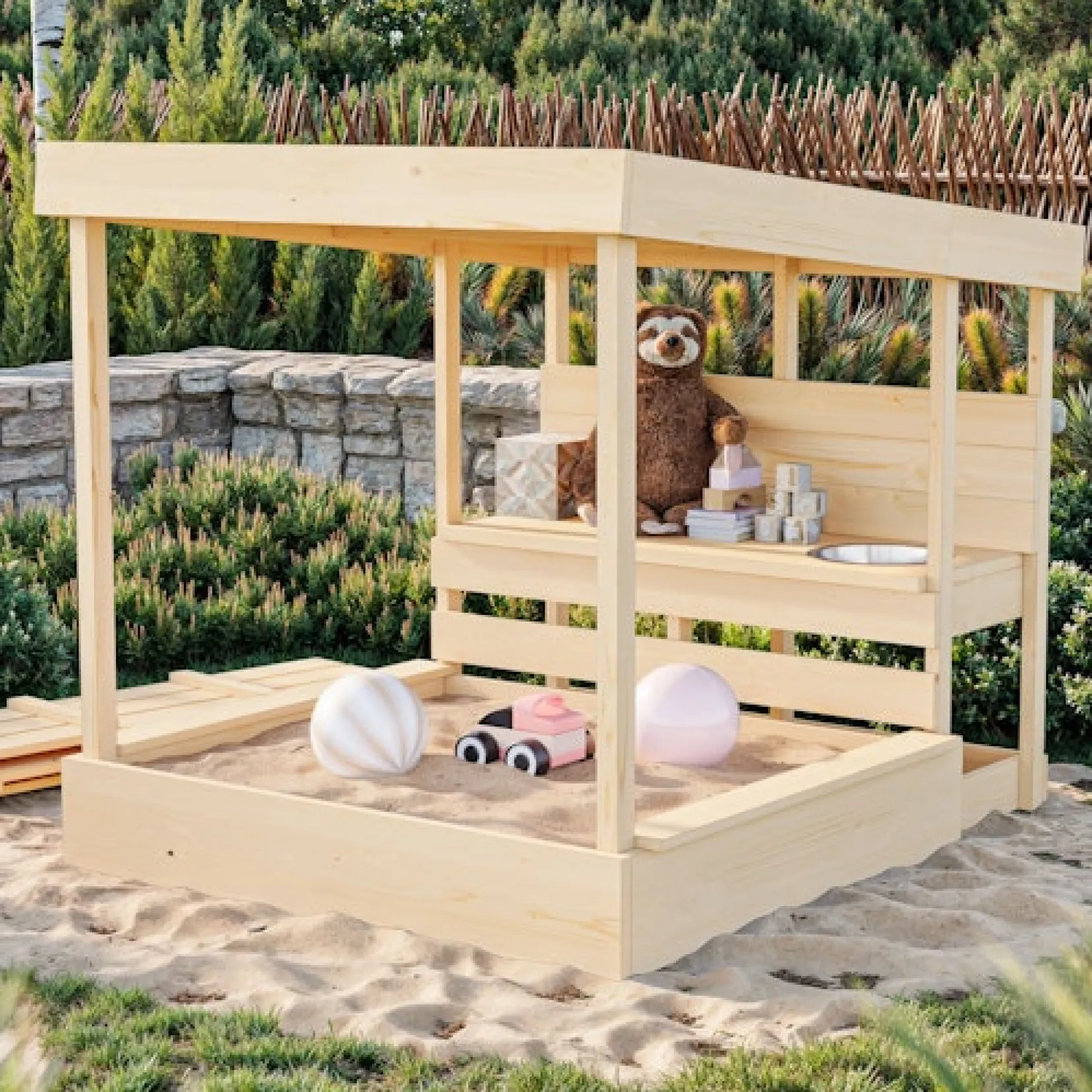 Produktbild: Karibu Sandkasten Max mit Dach und Matschküche